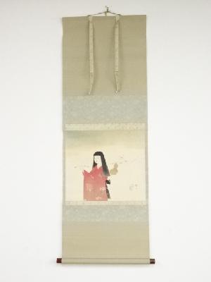 三宅鳳白筆　桜狩　肉筆絹本掛軸（共箱）